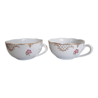 2 tasses à thé en porcelaine de Sarreguemines