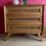 60s rattan and compass feet dresser