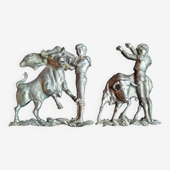 Décorations bas relief sculpture en métal moulé - 2 scènes de tauromachie