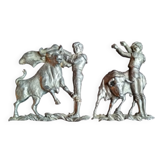 Bas relief decorations molded metal sculpture - 2 bullfighting scenes