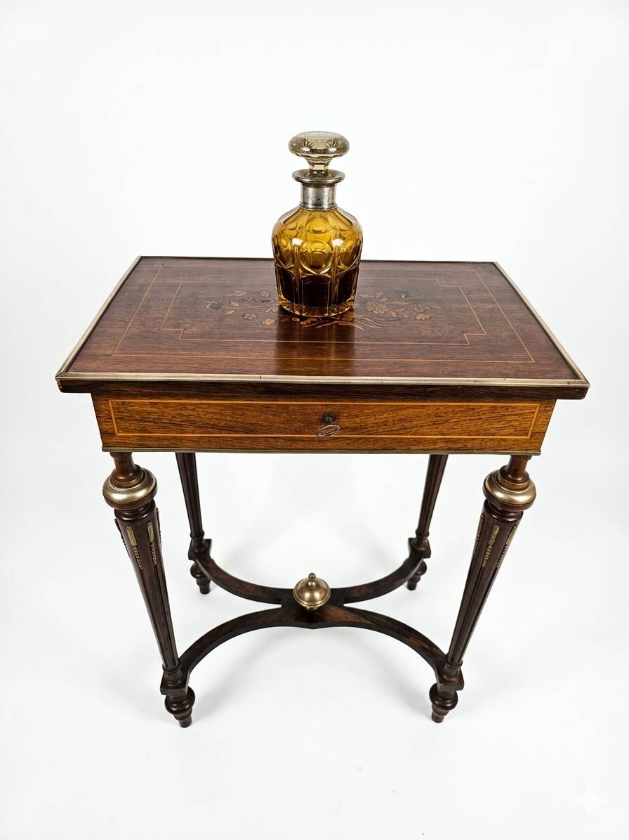 Napoleon III hairdresser in walnut and brass marquetry from the 19th century.