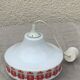Pendant lamp, white opaline globe with a vintage red design floral pattern 1970