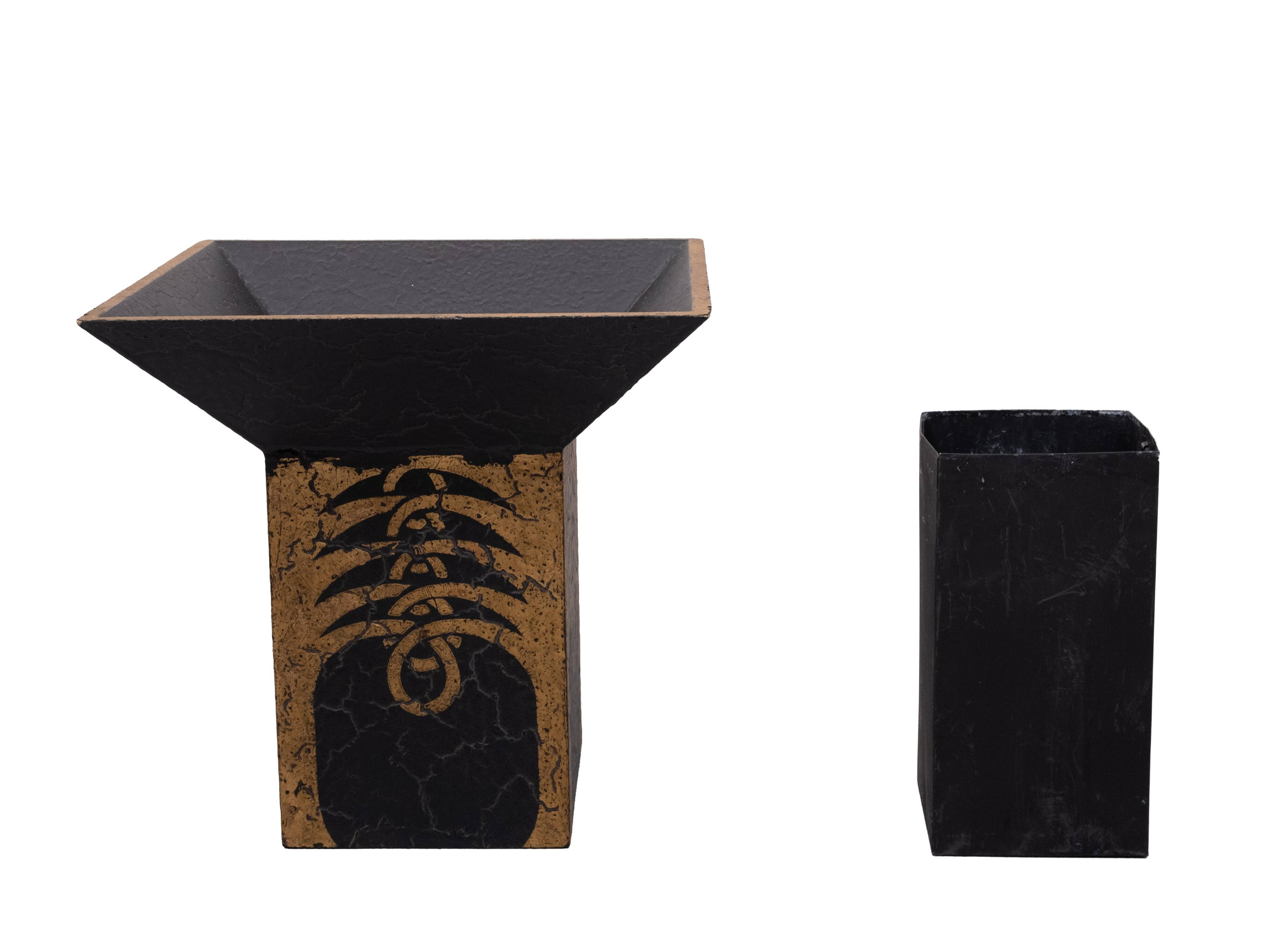 Gold on Black Art Deco Jardiniere with craquelure Japan