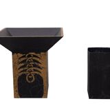 Gold on Black Art Deco Jardiniere with craquelure Japan