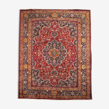 Vintage persian carpet handwoven red wool khorasan area rug- 338x243cm