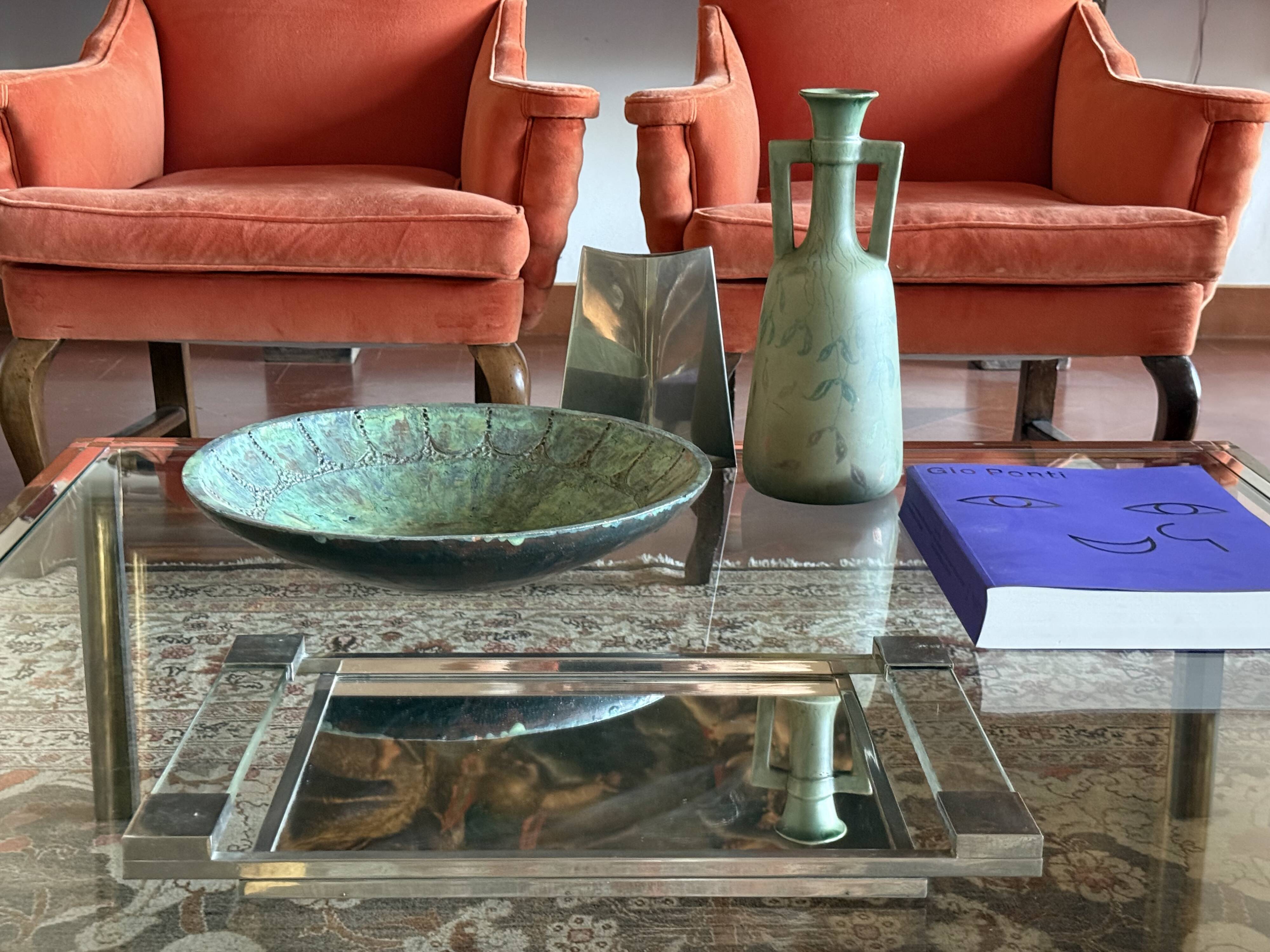 Jacques Adnet, Modernist lucite mirrored tray, Maison Adnet, France 1950