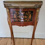 Louis XV bedside table or gueridon with floral motifs, 19th century.