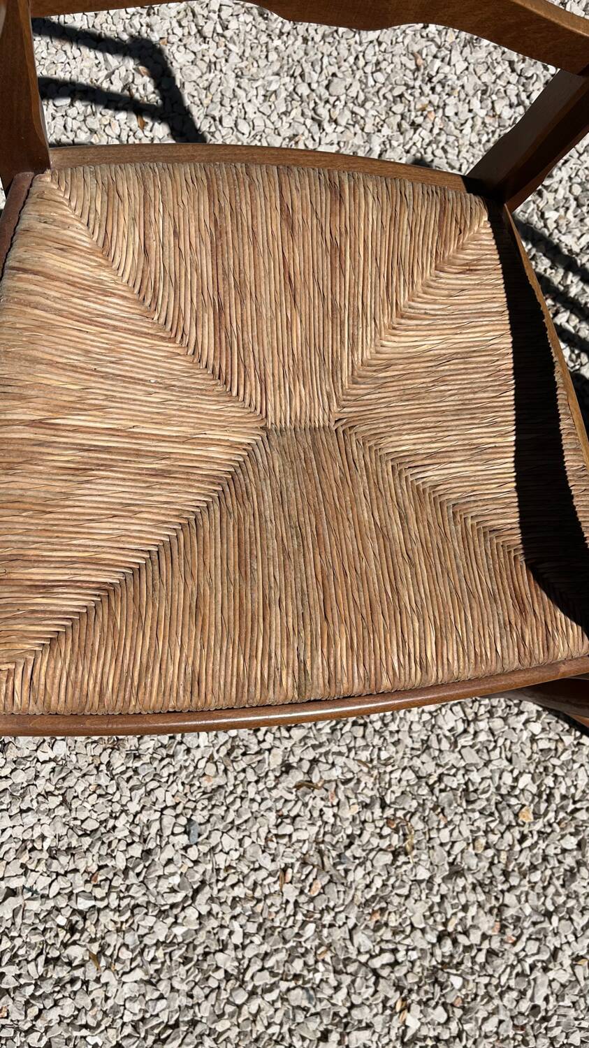 2 armchairs and 1 chair in natural wood with straw seats