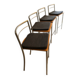 Set of 4 bar stools with metal structure and light wood seat