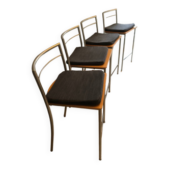 Lot de 4 tabourets de bar structure métal  et assise bois clair