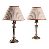 Pair of antique table lamps from Langford's Galleries in silver-plated metal, 19th century.