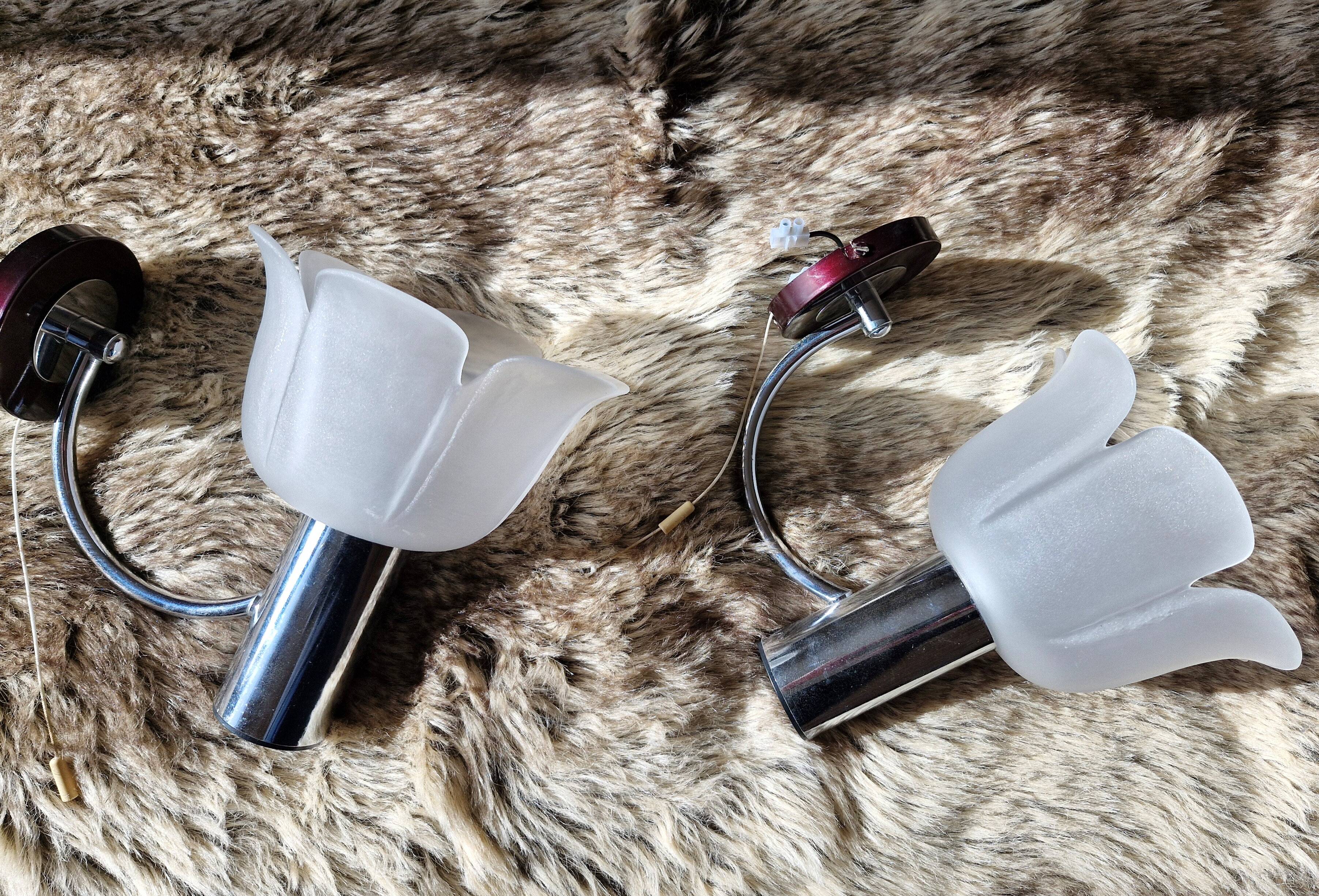 Vintage glass and chrome wall lights from the 70s
