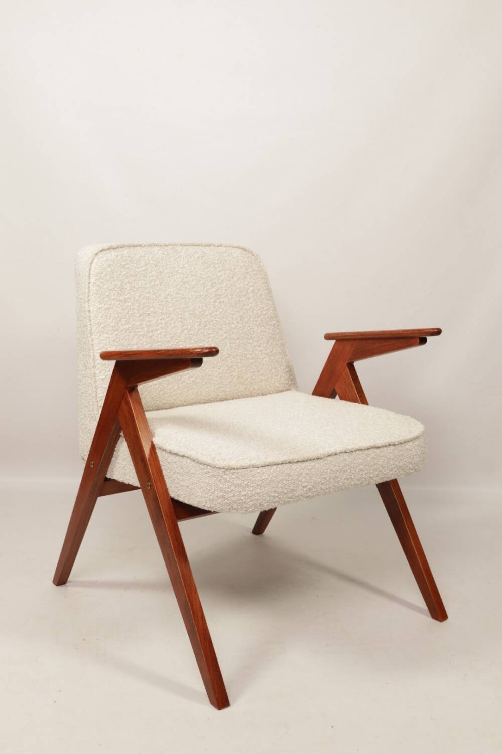 Scandinavian armchair in wood and ecru fabric by Józef Chierowski