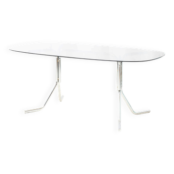 Dining table with tubular chrome base, 1970s