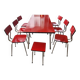 Vintage Lafague red formica set, 1 table, 6 chairs and 1 stool