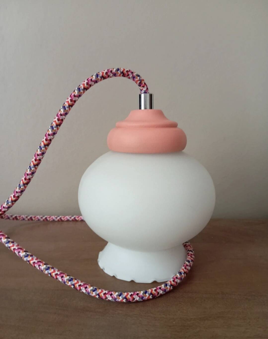 opal white reading lamp, coloured cord, vintage upcycled