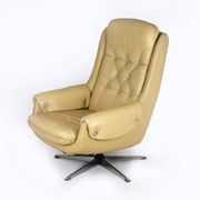 Vintage Finnish Leather Swivel Lounge Chair with Adjustable Recline, 1970s