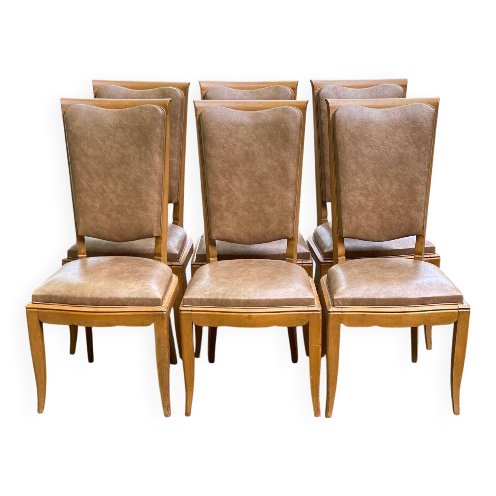 6 Scandinavian Art Deco dining chairs from the 1950s in leather.