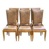 6 chaises de salle à manger art déco scandinave 1950 en cuir