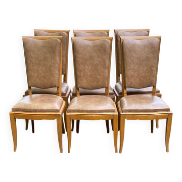 6 Scandinavian Art Deco dining chairs from the 1950s in leather.