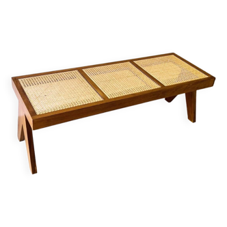 Solid wood and cane bench