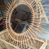 Large rattan sun mirror circa 1960 72 cm in diameter