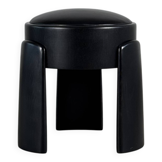 Sculptural Black Ash Wood Stool with Premium G.A. Full-Grain Leather, FORME