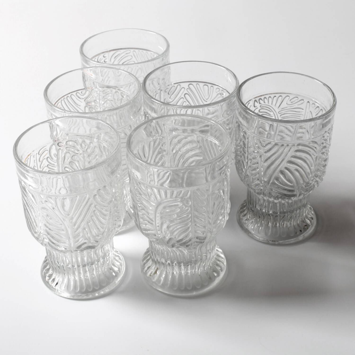 Set of 6 Mid-century Rare Pressed Glass Glasses / Libochovice / 1981