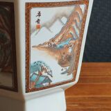 Vintage Hexagonal Japanese Porcelain Vase – Landscape Decoration