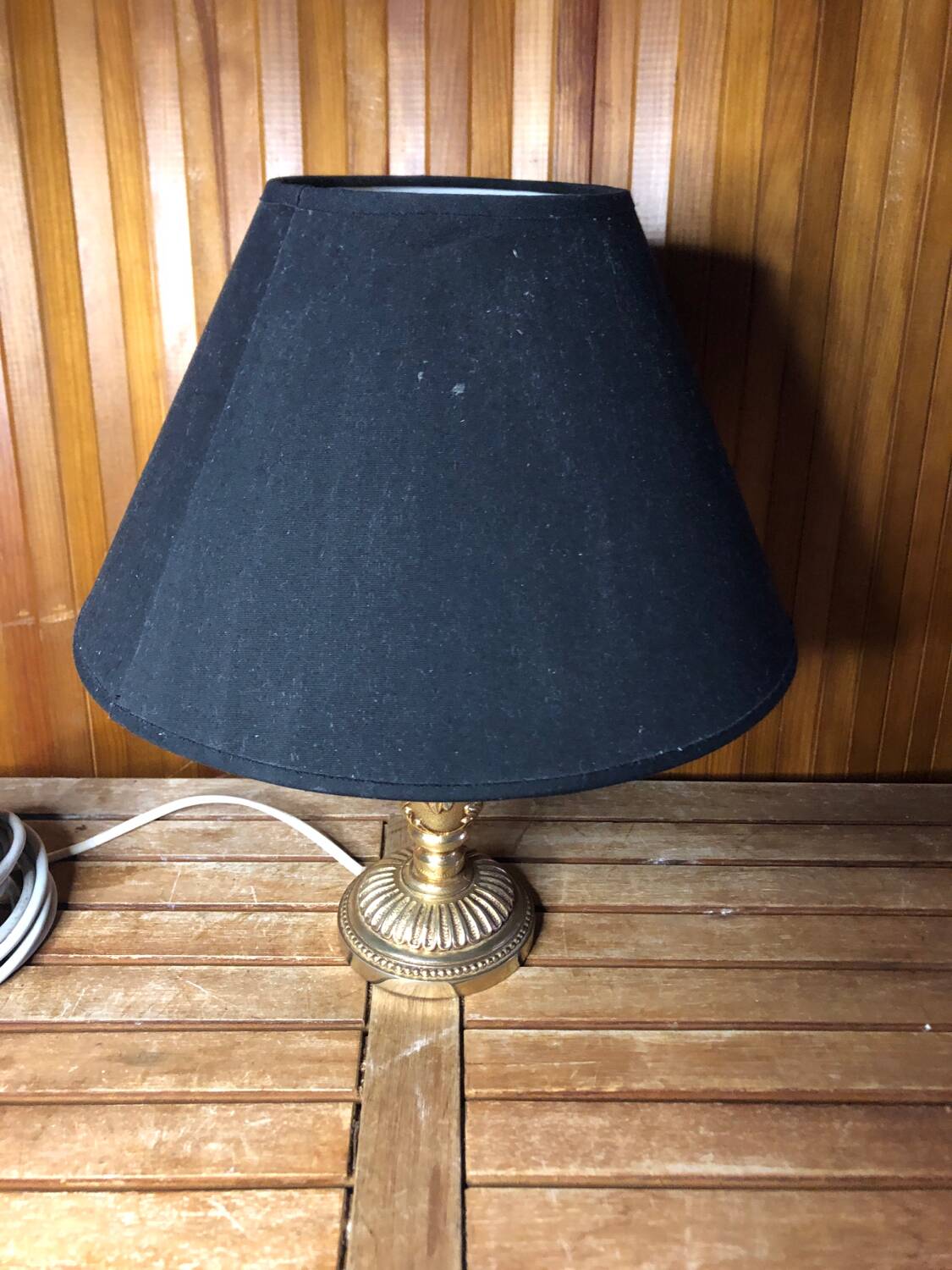Old gilt bronze lamp + vintage black lampshade