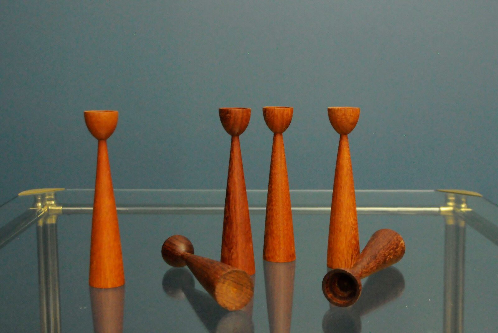 Set of 6 modern Danish teak candlesticks