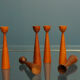 Set of 6 modern Danish teak candlesticks
