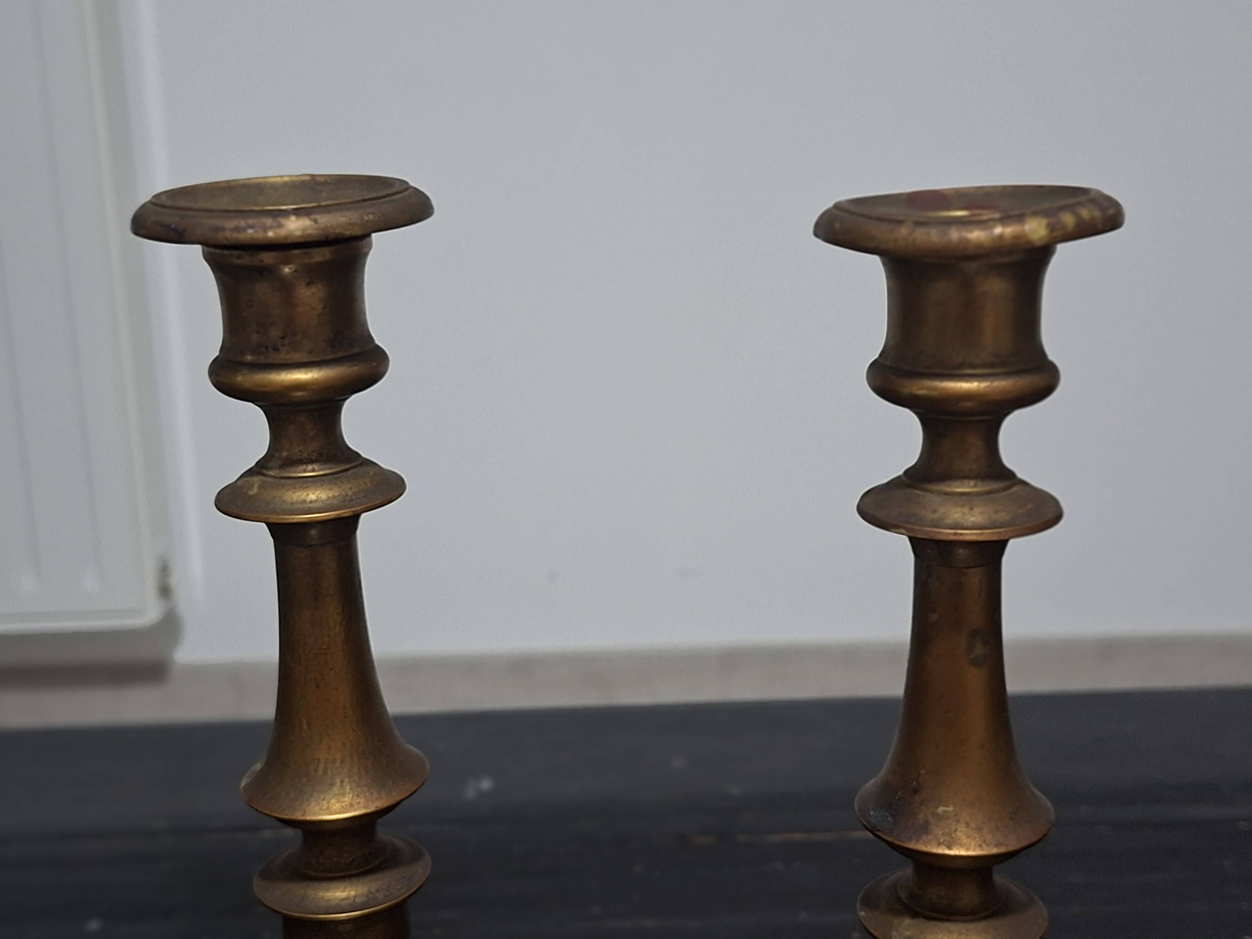 Pair of antique brass candlesticks / Vintage candle holders