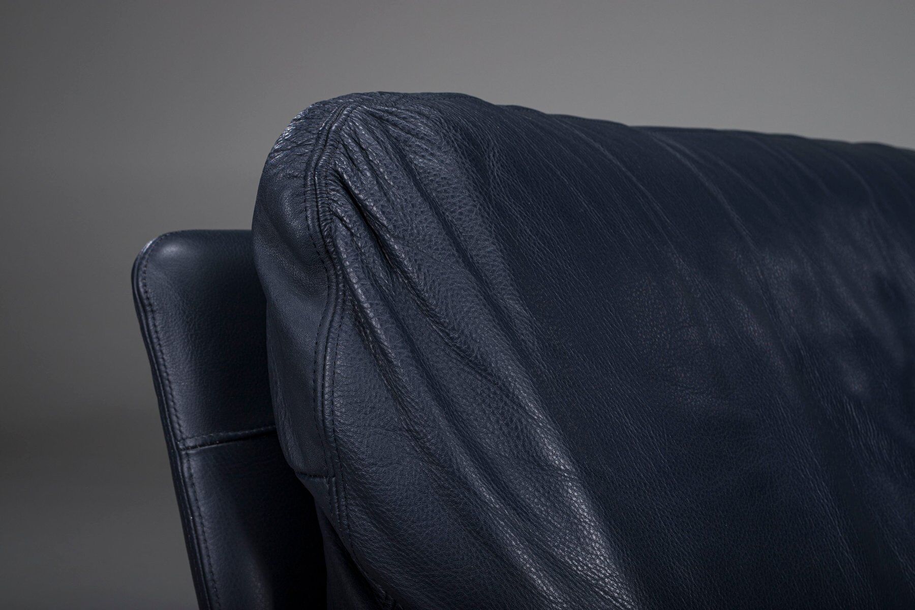 Danish teak and navy blue leather 3-seater sofa from Komfort, 1970s