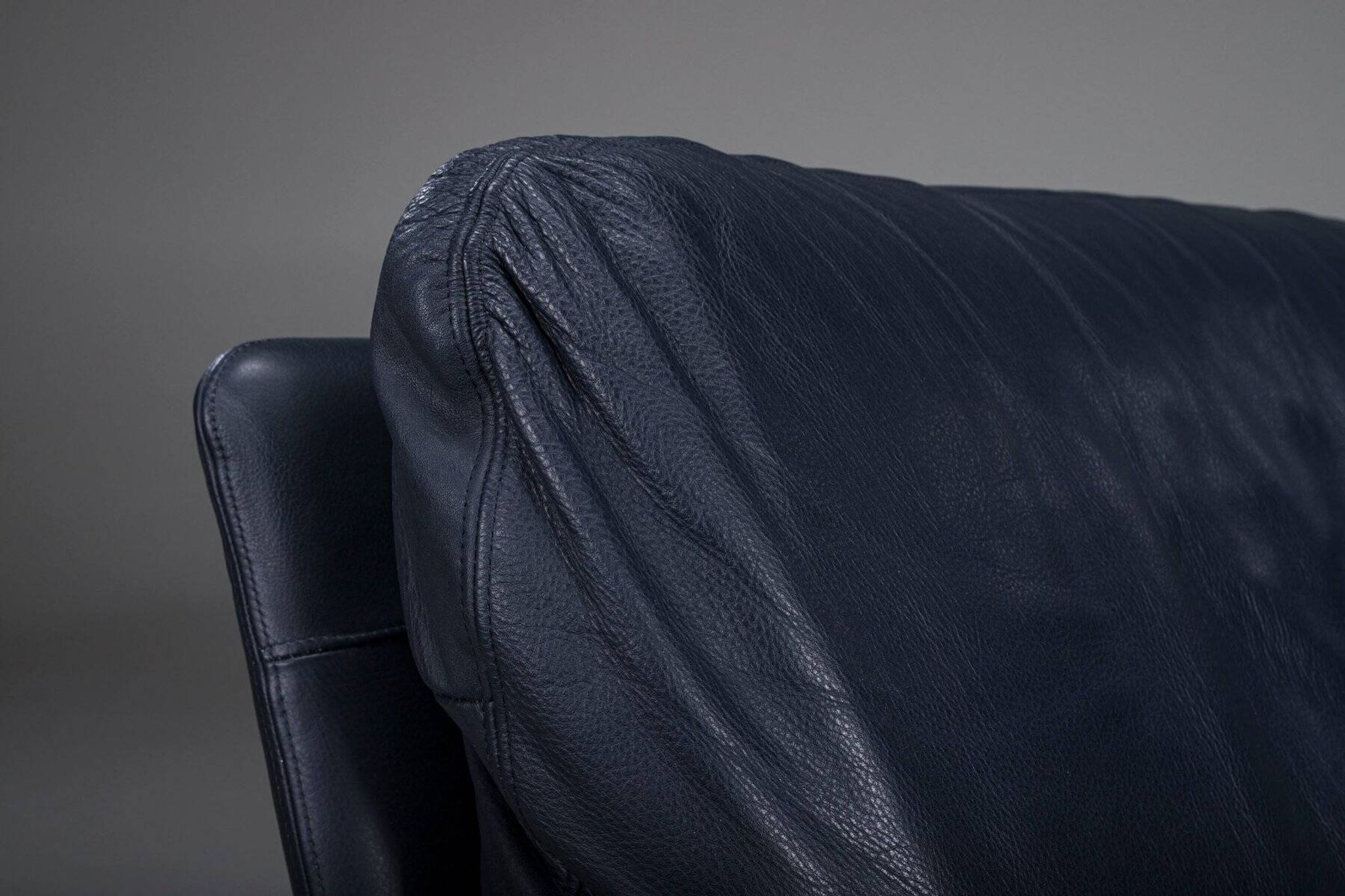 Danish teak and navy blue leather 3-seater sofa from Komfort, 1970s