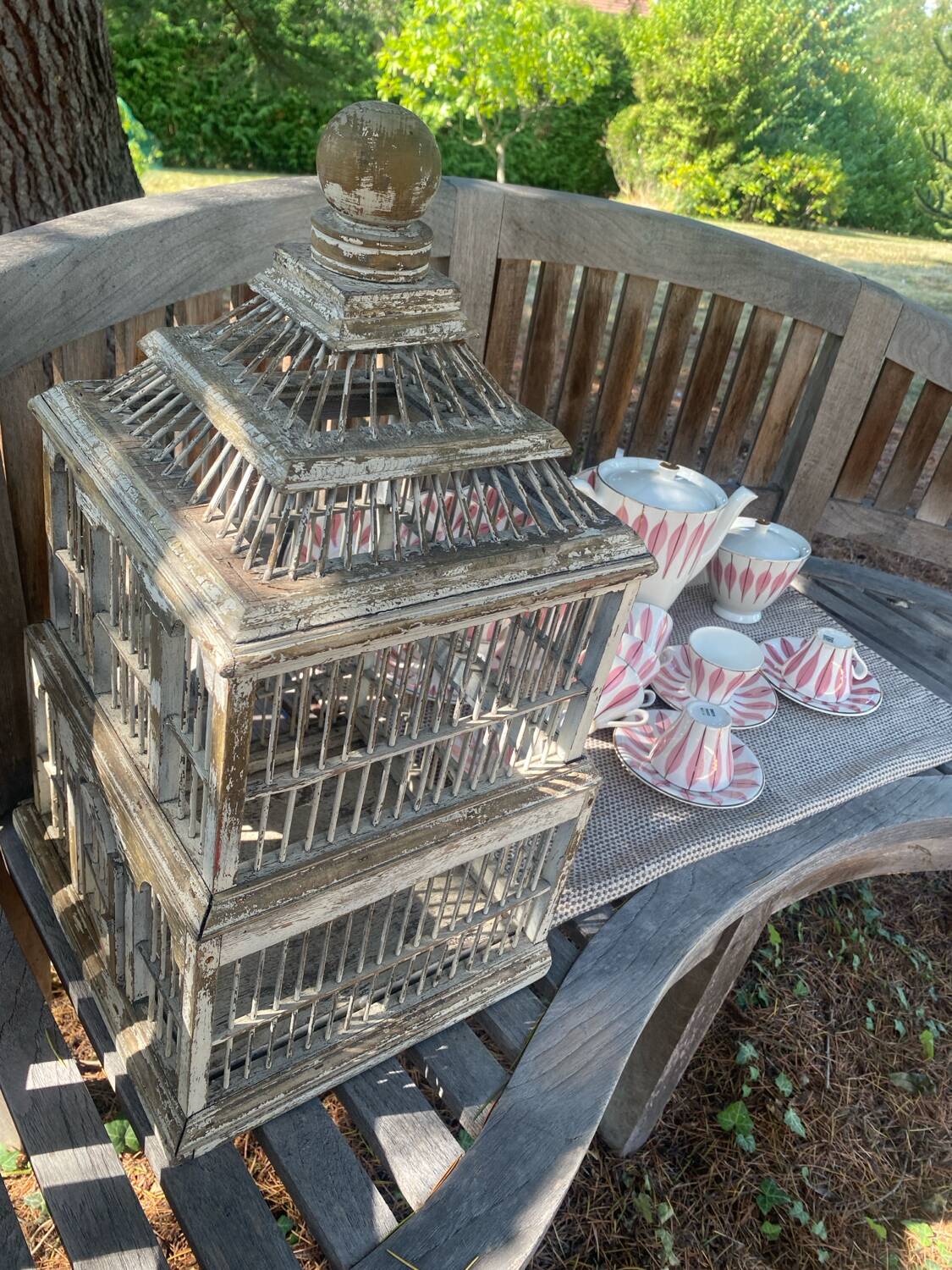 Large antique wooden birdcage