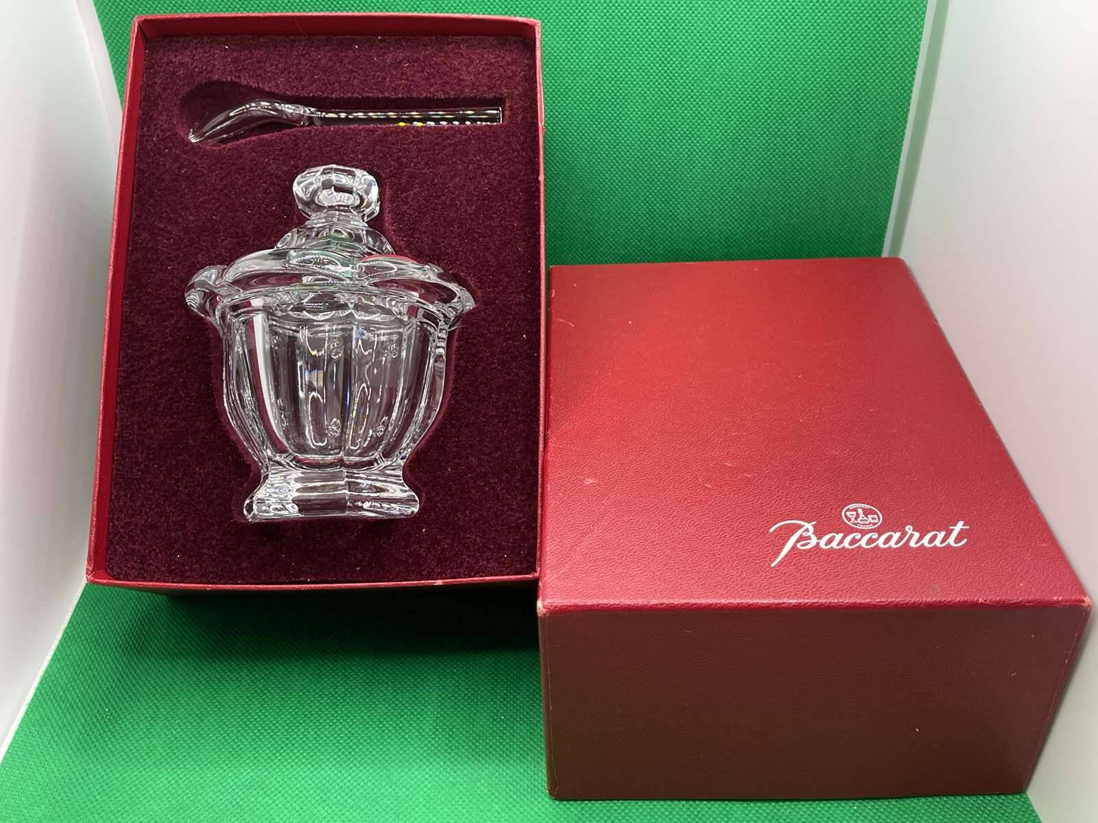 Baccarat crystal mustard pot and spoon