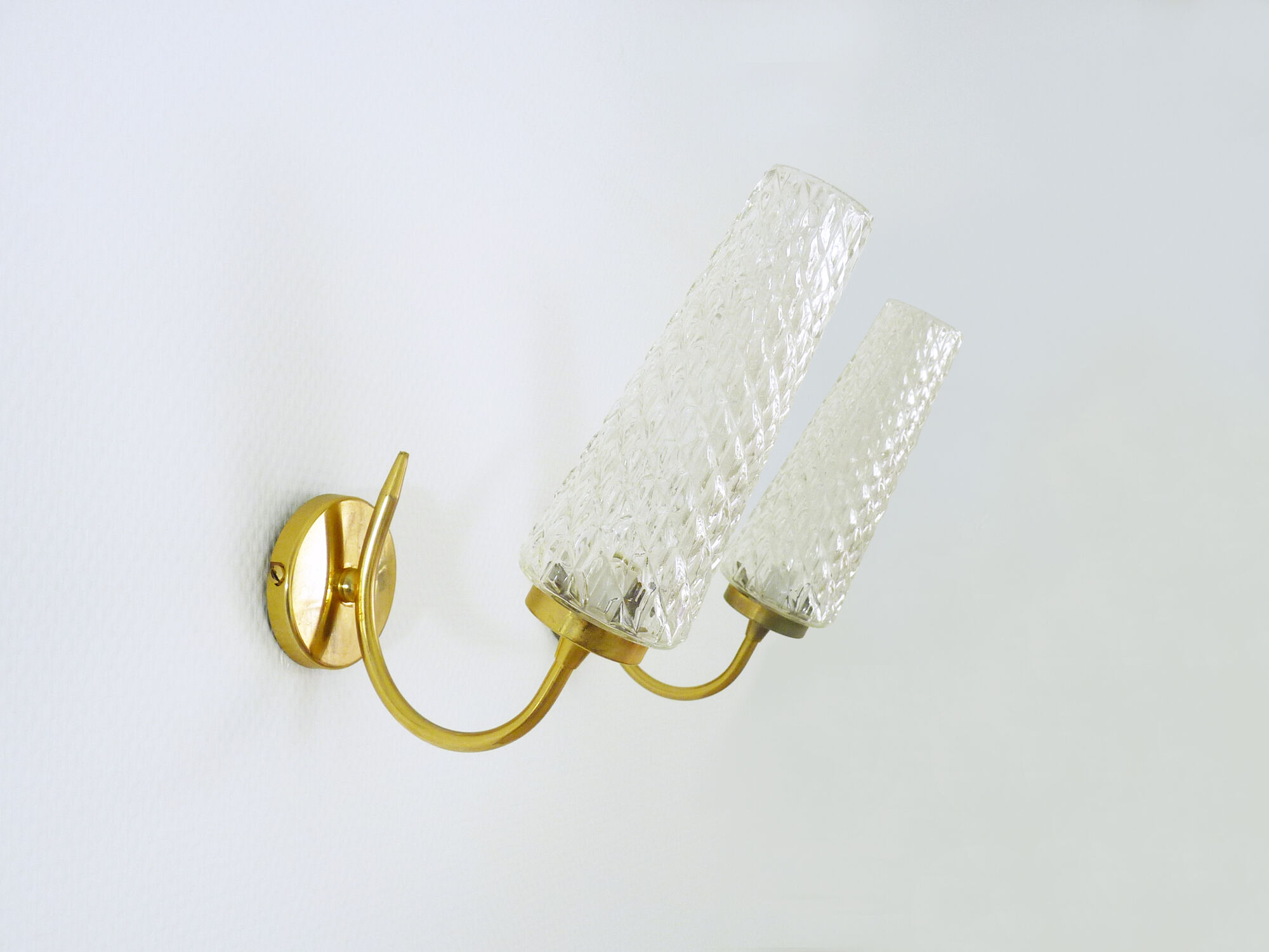 Pair of brass glass tulip wall lights 50-60s