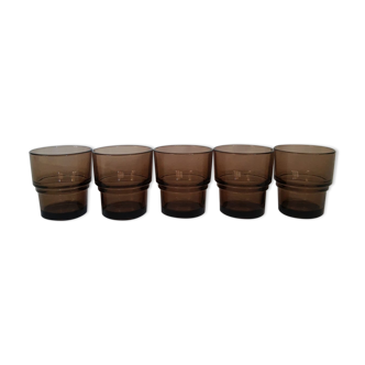 Lot de 5 verres fumés vereco empilable années 70 vintage