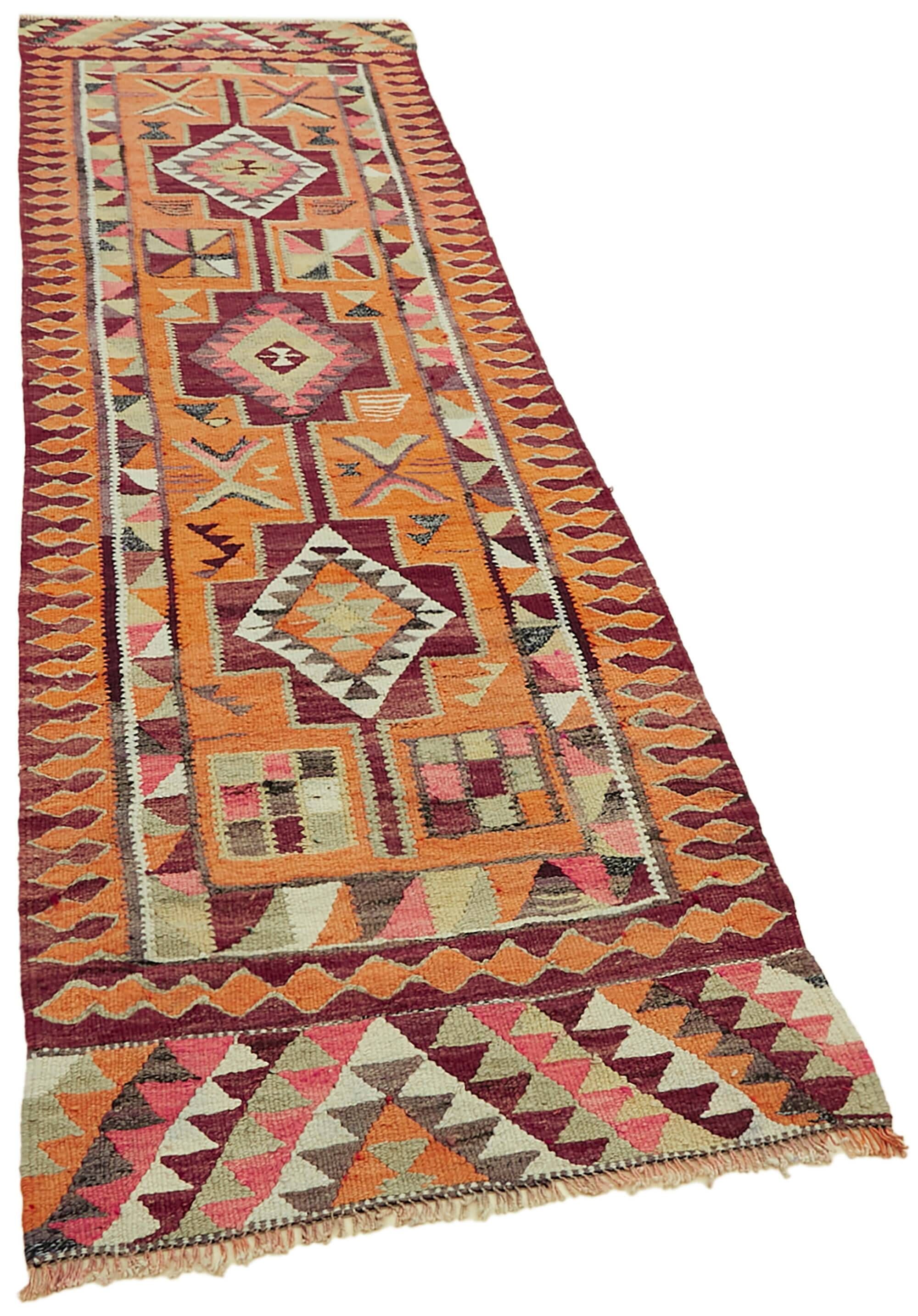 Turkish Handwoven Vintage Herki Kilim 98 cm x 320 cm