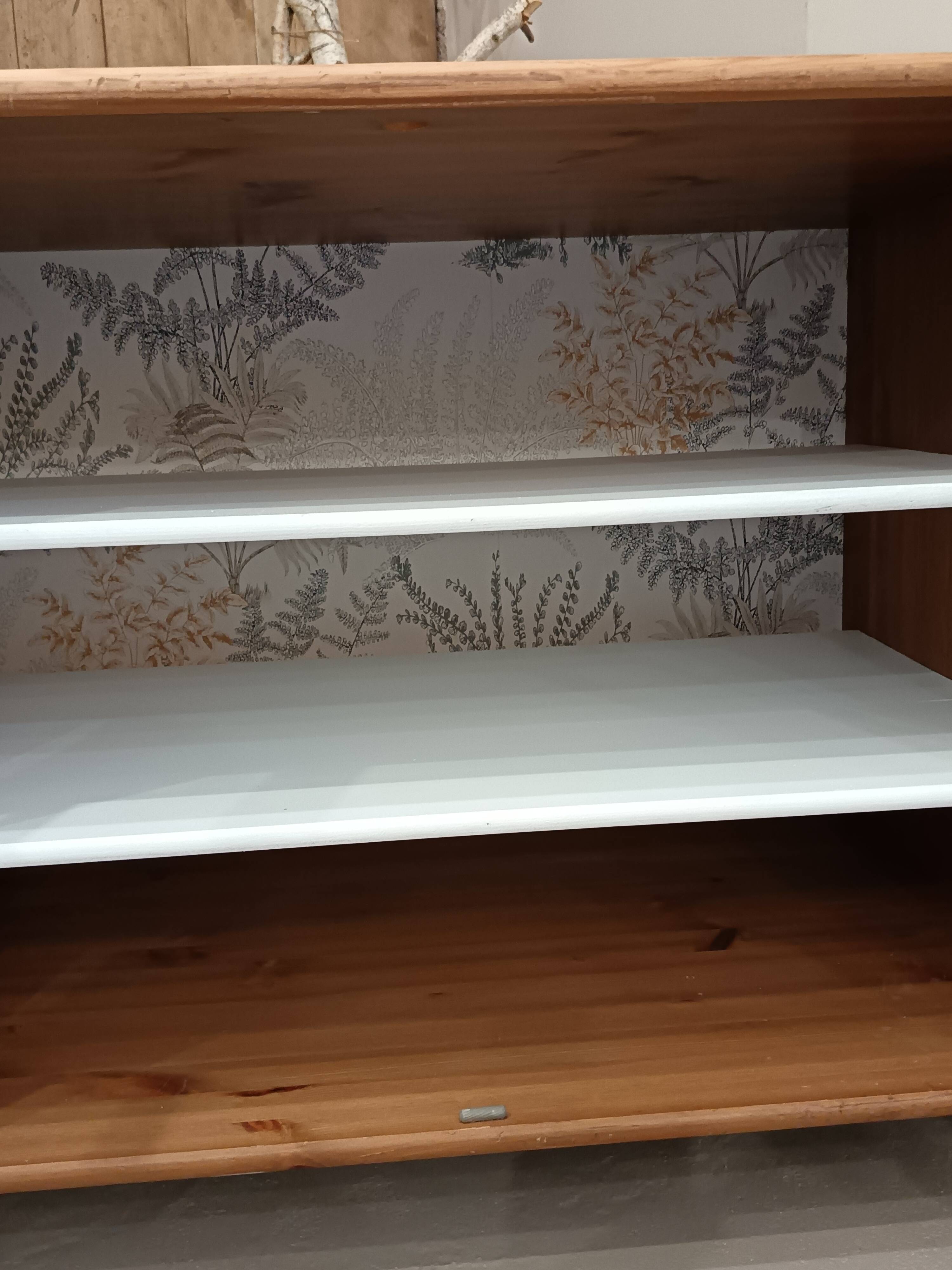 Glass sideboard with wooden top
