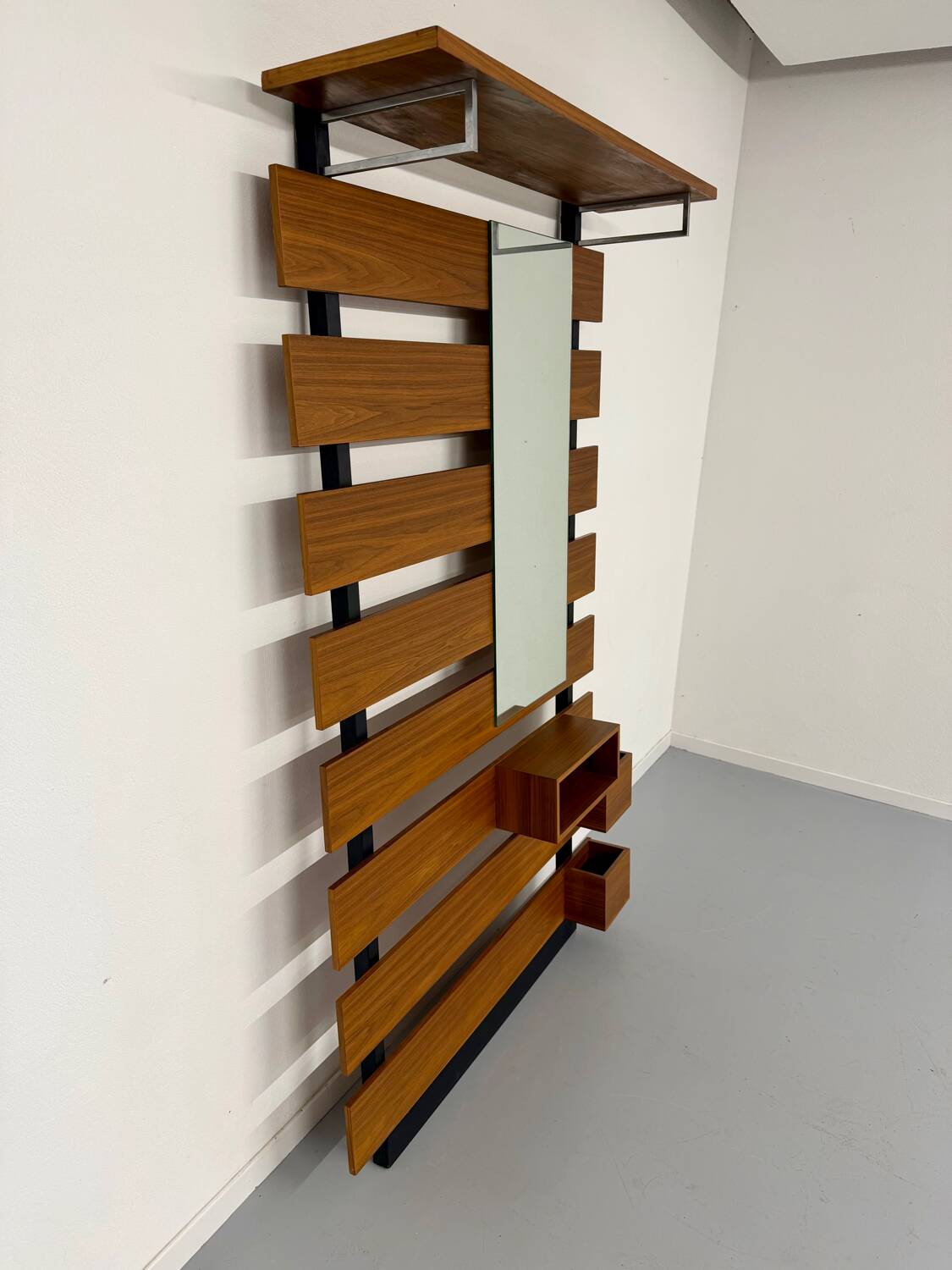 Scandinavian design teak wall unit with entrance door from the 70s