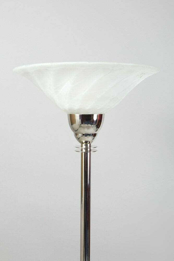 Art Deco Floor Lamp in Milk Glass & Chrome, France, 1920s