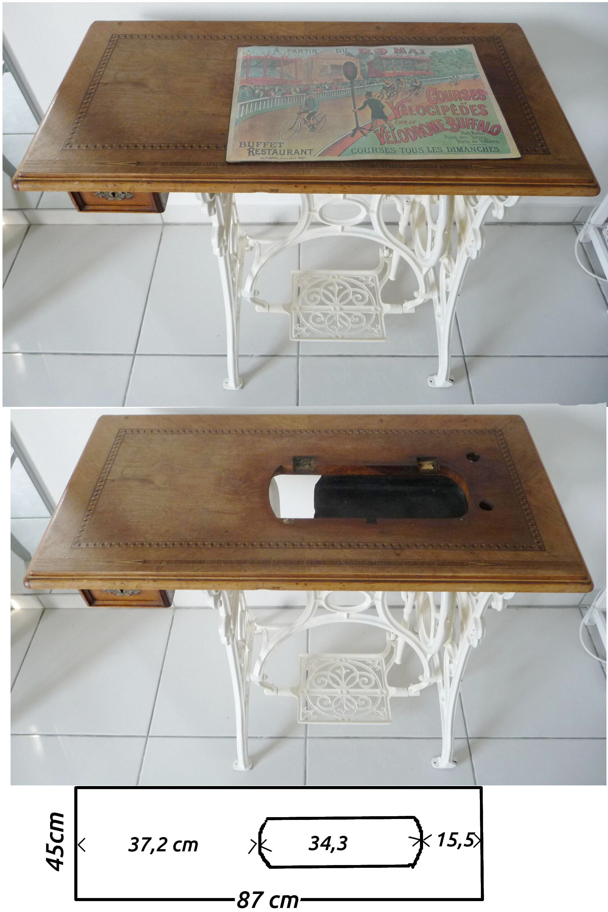 Ancienne table de machine à coudre Singer
