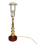 Table lamp from Danish Vitrika in brass, amber colored hard pressed glass, with a shade holder.