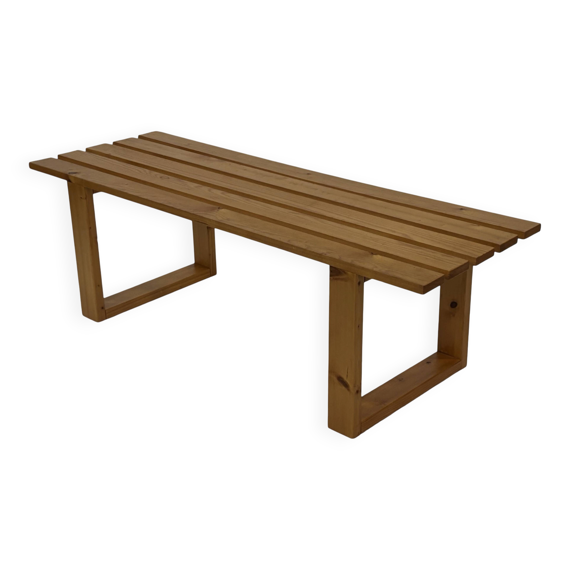 Vintage Scandinavian modern pinewood slatted bench from the 1960's