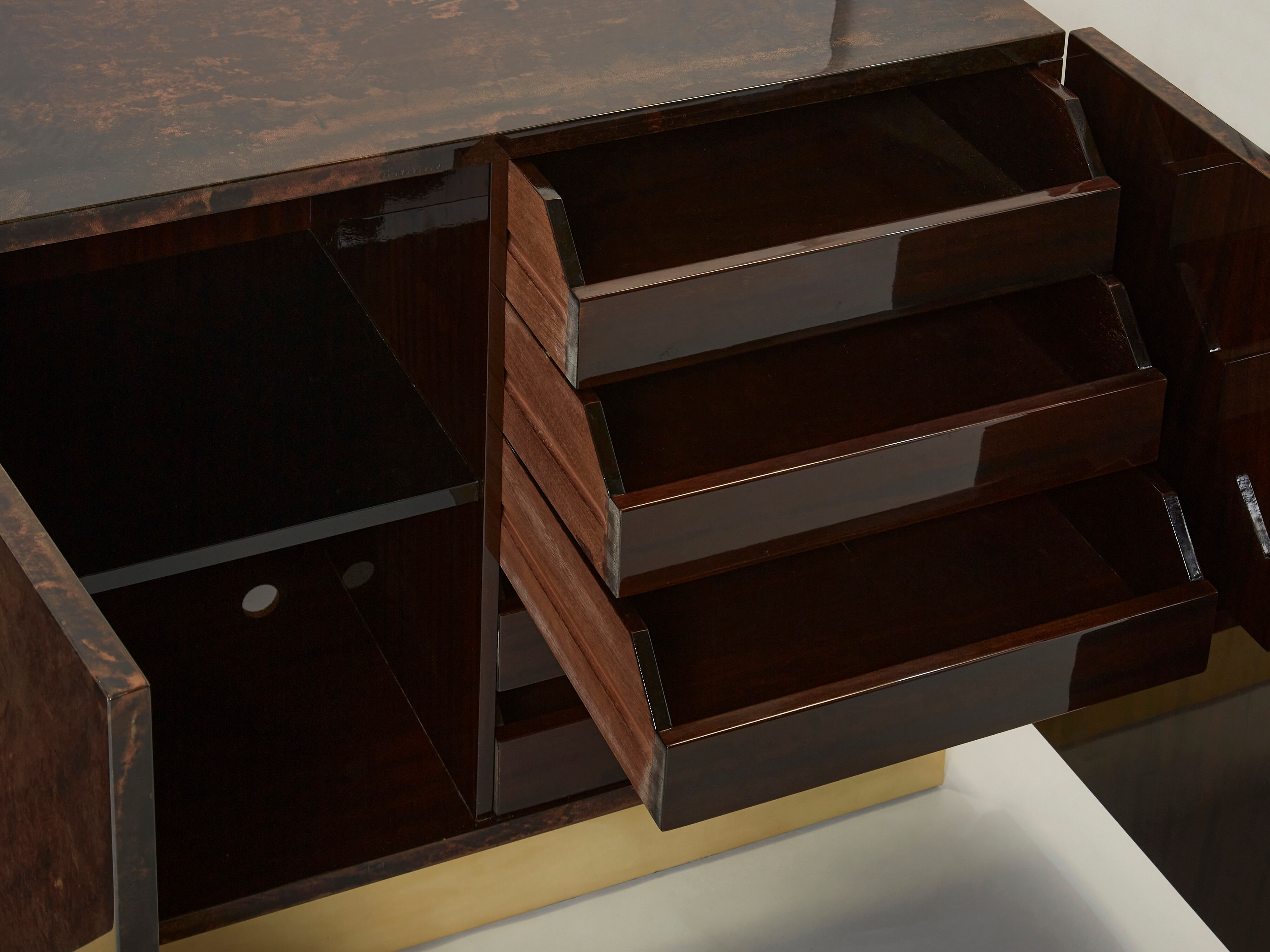 Aldo Tura sideboard in brown parchment and brass 1960