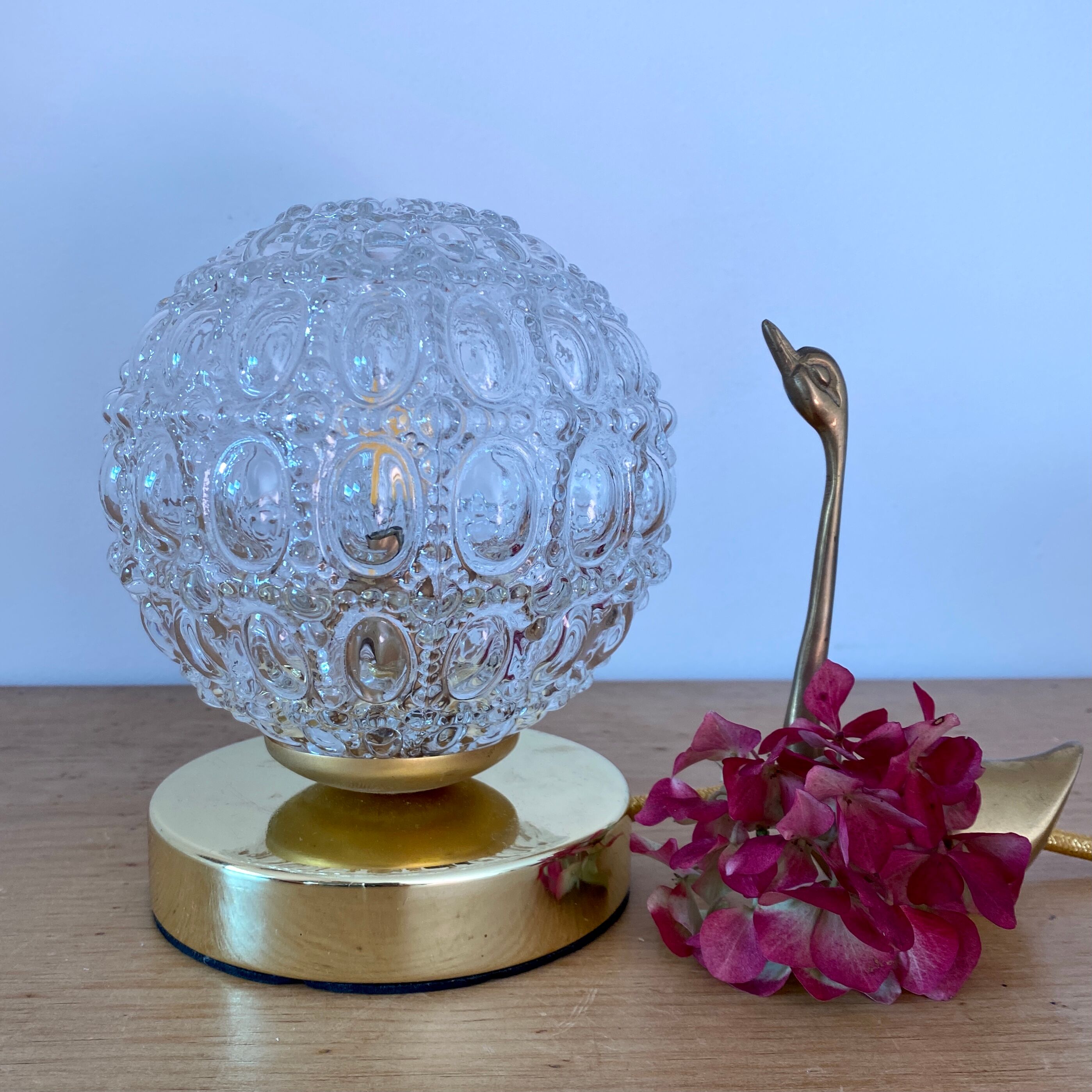 Vintage globe table lamp in molded glass