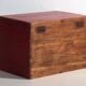 Antique chest painted vermilion red in pine wood – China, circa 1900