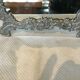 Louis XV style table mirror silver bronze frame floral painting 24x39cm